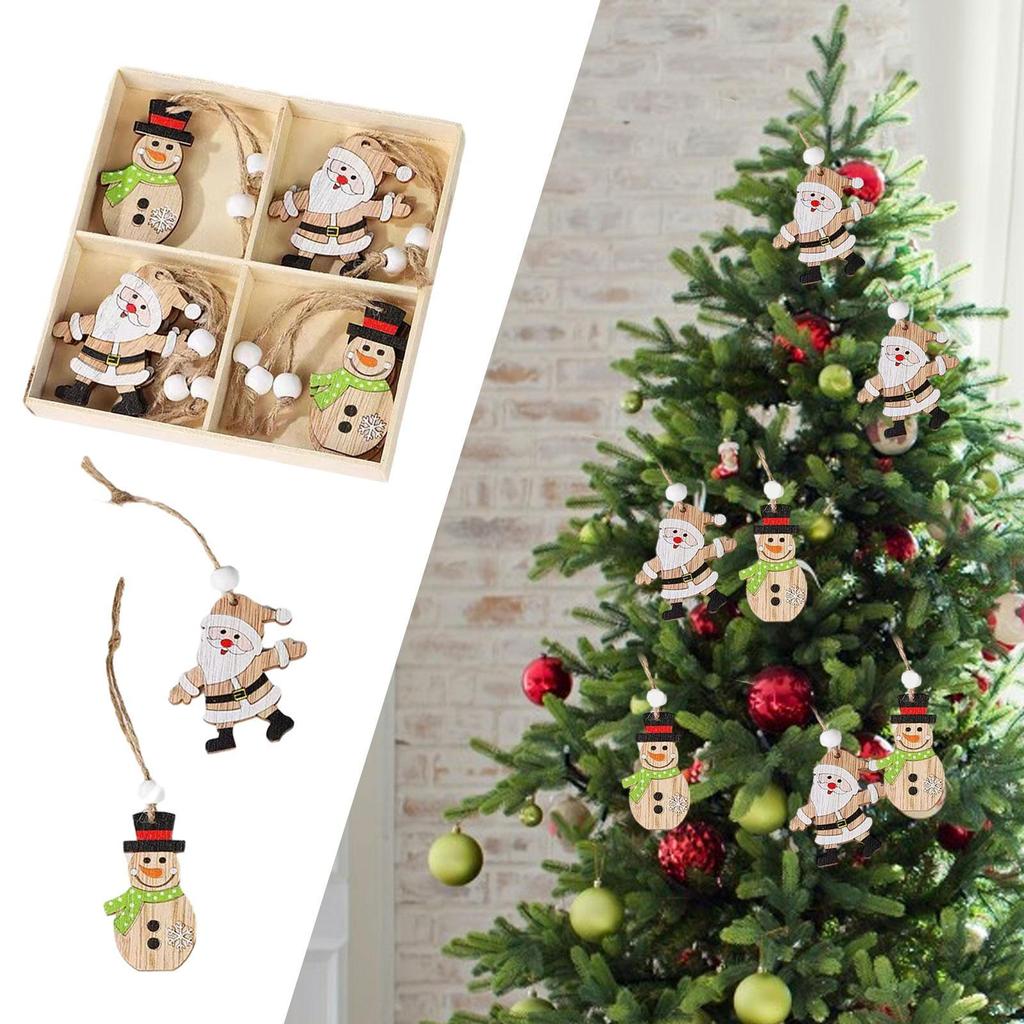 12 X Christmas Hanging Decorations Tree Pendants with Hole And Rope Wooden Cutouts for