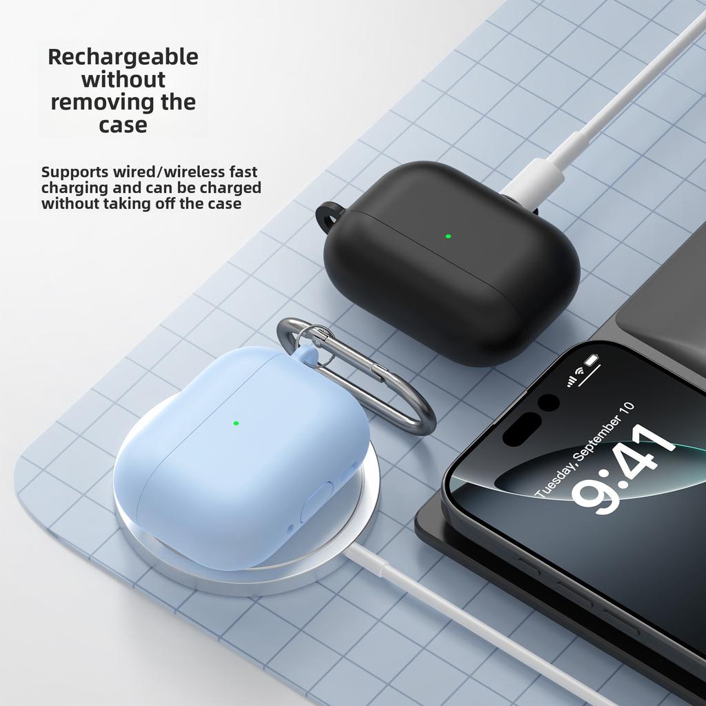 Applicable To Apple Airpodspro3 Earphone Protective Case One-piece Solid Color Airpods4 Silicone Case