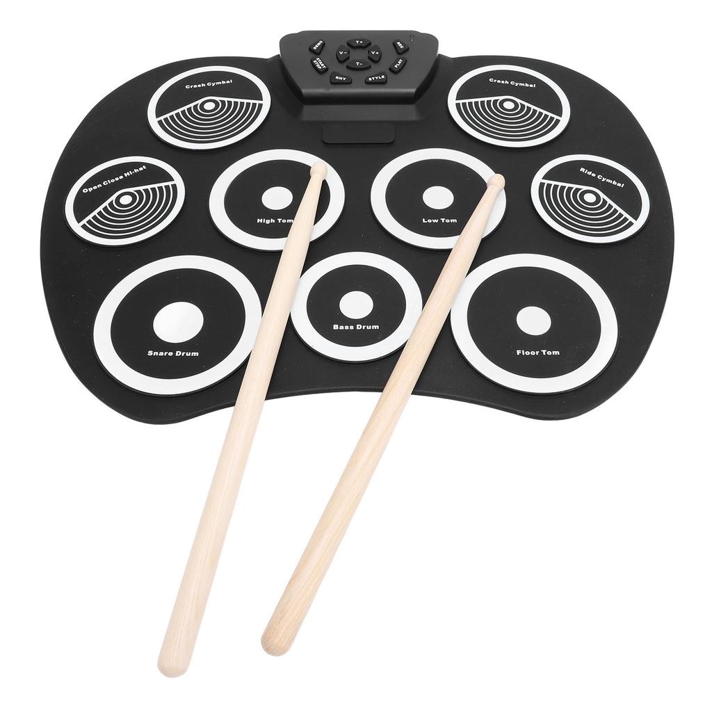 Электронная ударная установка с 9 пэдами для практики, разъем 3,5 мм, силикон, 7 тонов, 10 ритмов, 10 демонстрационных песен