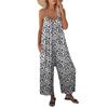 Summer Casual Beach Leopard Jumpsuit Women Spaghetti Strap Print Rompers Loose Pocket Sleeveless Jumpsuits