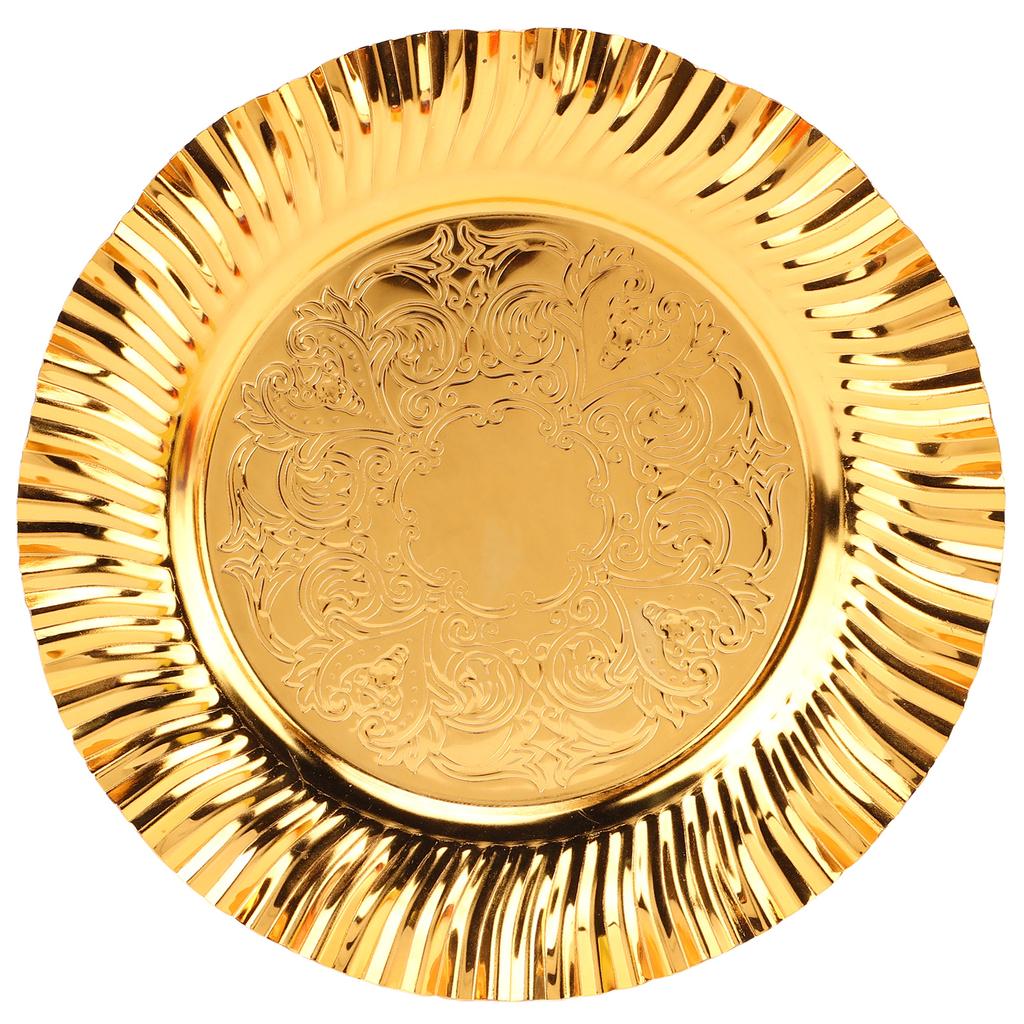 Round Gold Serving Tray 20cm Fanshaped Wavy Shape Stainless Steel Gold Round Tray Gold Candy Dish
