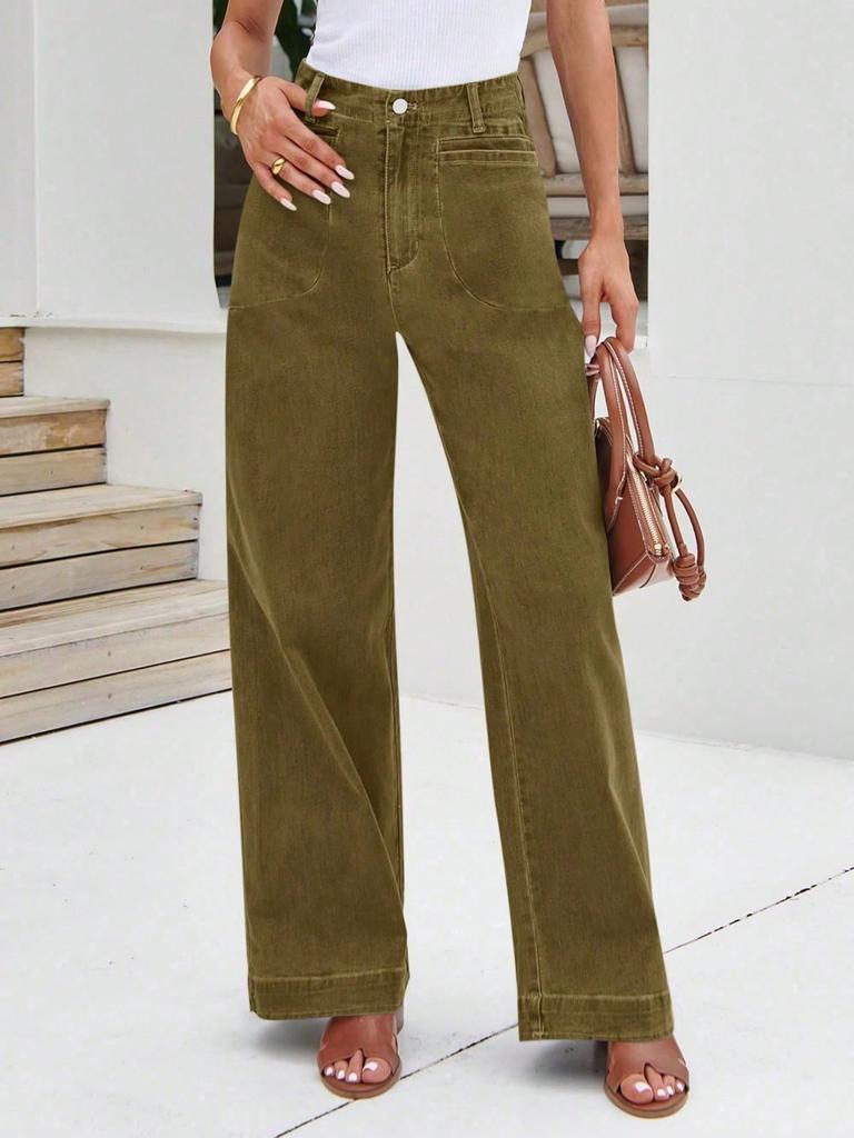 Women's High Waist Wide Leg Jeans Stretch Denim Baggy Loose Fit Pants with Pockets