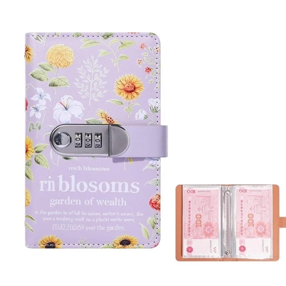 Double-sided Money Organizer Lockable Cash Envelope Travel Sunflower Print Budget Binder Office