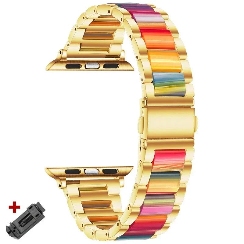 Ремешок из нержавеющей стали+смолы для Apple Watch 10 42 мм 46 Ultra 2 49 мм Женский браслет для IWatch 9 8 7 6 5 4 se 40 мм 38 мм 41 45 44 мм