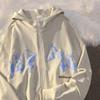 Mens Gothic Letter Print Hooded Zip-Up Sweatshirt Oversized Casual Winter Jacket
