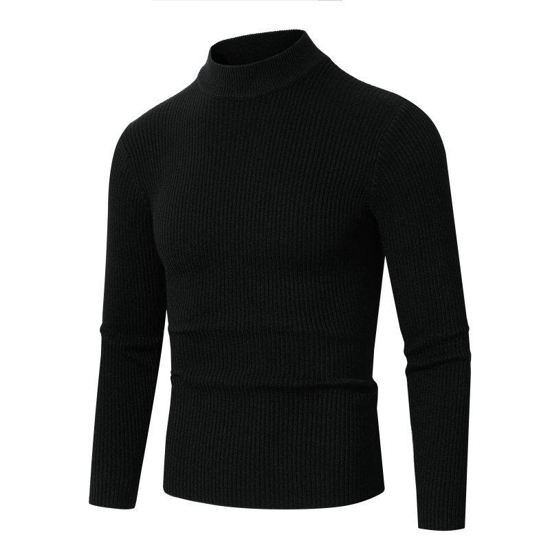 Autumn And Winter Men'S Solid Color Semi-Turtleneck Sweater Men'S European And American Slim-Fitting Striped Pullover Bottoming Knitted Sweater Men'S