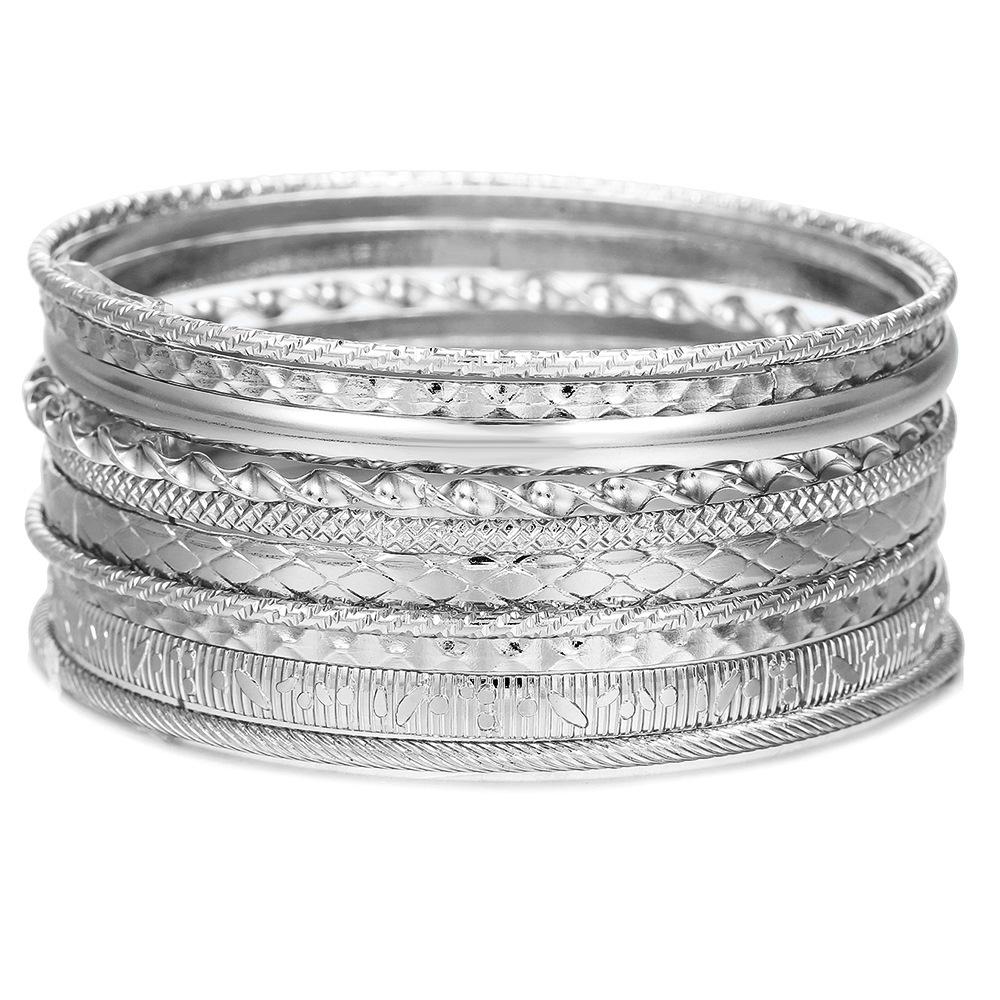 European and American stacked bohemian metal bracelet set retro exaggerated mix and match hollow love bracelet jewelry