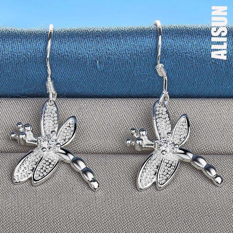 Серьги-подвески для пирсинга в виде стрекозы из стерлингового серебра 925 пробы с круглым цирконием, модные свадебные украшения