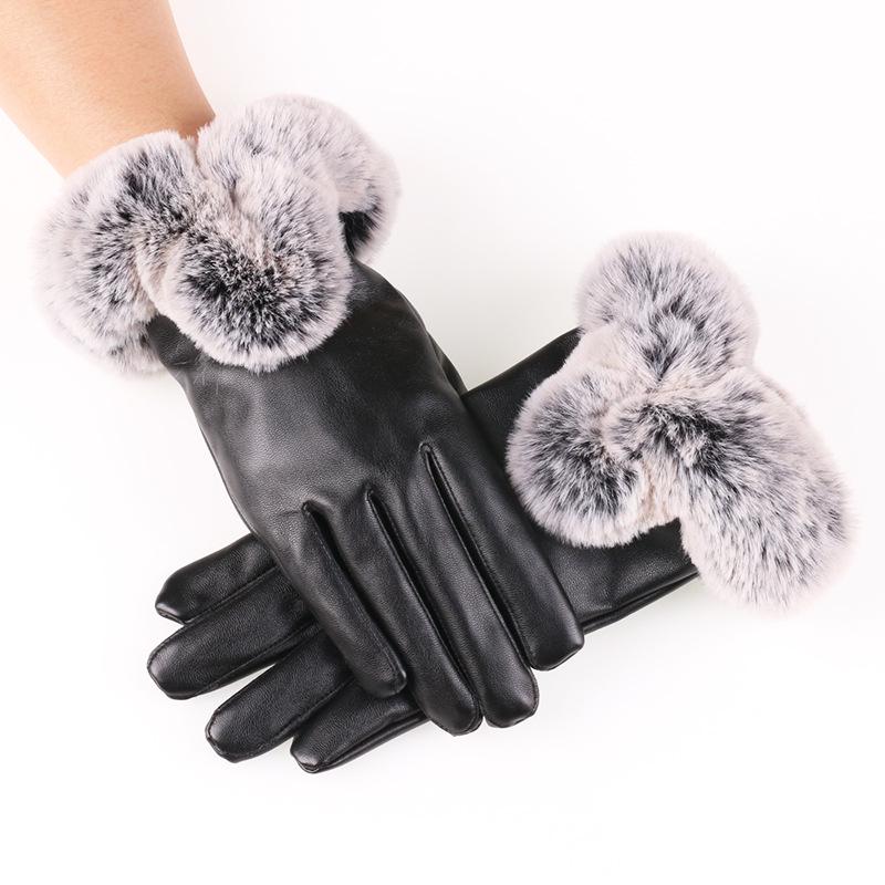 Warm Gloves Winter Rabbit Fur Mouth Skin Women's Gloves Outdoor Riding Driving Cold Winter Gloves