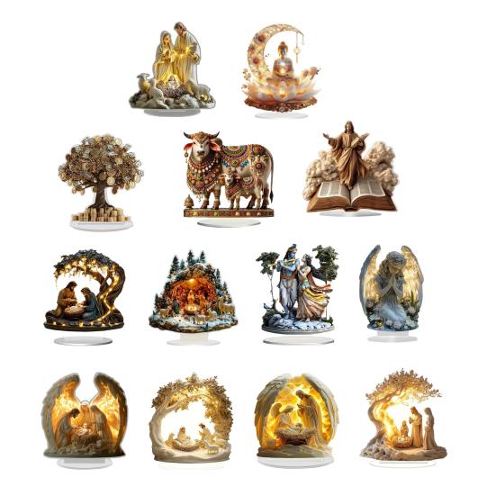 Рождественский вертеп Акриловая настольная табличка 2D Плоский настольный дисплей Украшение для христианского дома Декор полки