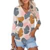 Женские рубашки с рукавом 3/4, топы с принтом и V-образным вырезом, повседневные топы, базовые футболки, блузки, свободные топы
