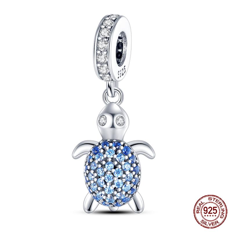 100% настоящие посеребренные бусины серии Ocean, черепаха, краб, русалка, подходят оригинальные браслеты «сделай сам», ювелирные изделия, подарки