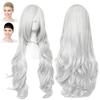 CaseEden Cosplay Wig, Long Curly Hair, 80cm, Heat-Resistant, Silver, Includes 2 Wig Nets