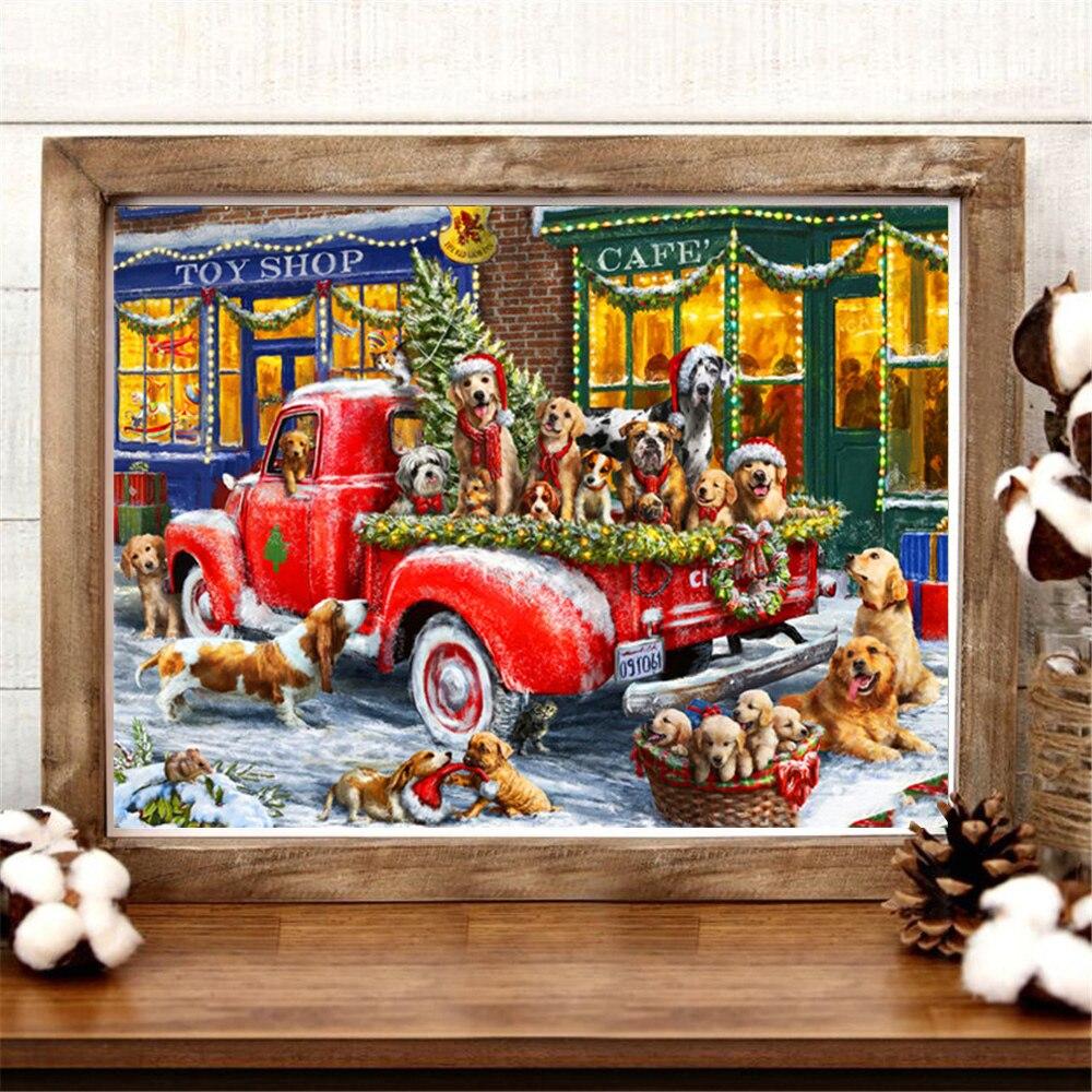 5D DIY Алмазная вышивка Собака Вышивка крестиком Алмазная картина Снежная мозаика Животные Фотографии Стразы Рождественский подарок