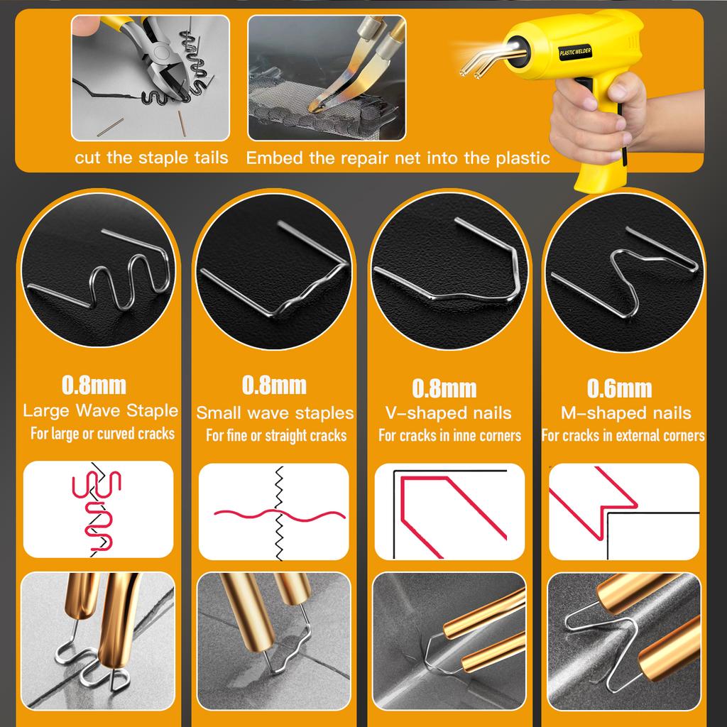 Модернизированный 200 Вт Пластиковый Сварочный Аппарат Комплект для Сварки Пластика, Комплект Горячего СтеплераПистолет для Сварки Пластика Паяльник для Бампера Скобы ПВХ Ремонт Автомобиля