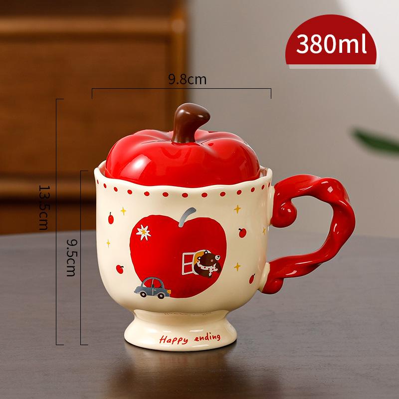 Милая кружка Apple с крышкой, керамическая чашка, сувенир, чашка для питьевой воды, офисная, высококлассная кофейная чашка, Рождество