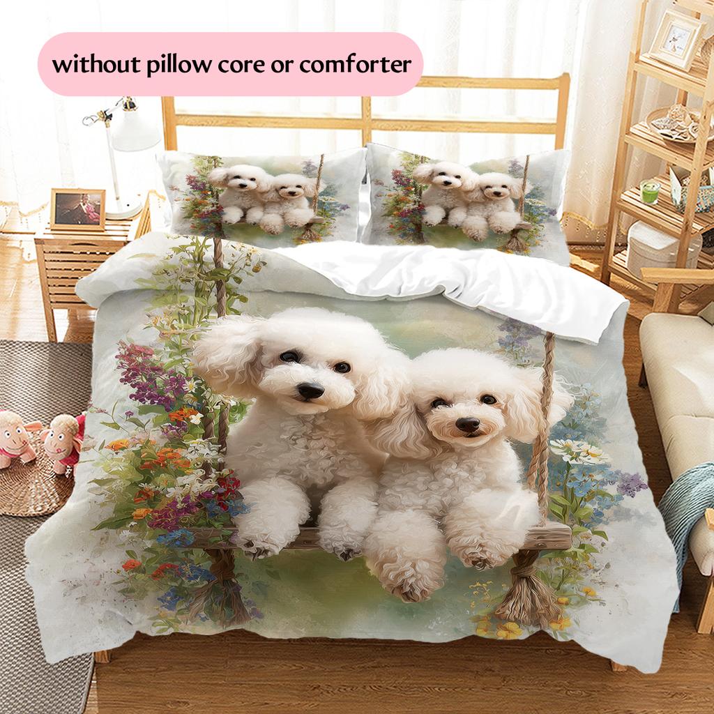 Beautiful Poodle Pattern Bedding Home Decoration Birthday Gift (1 * duvet cover + 2 * pillowcase, without core)