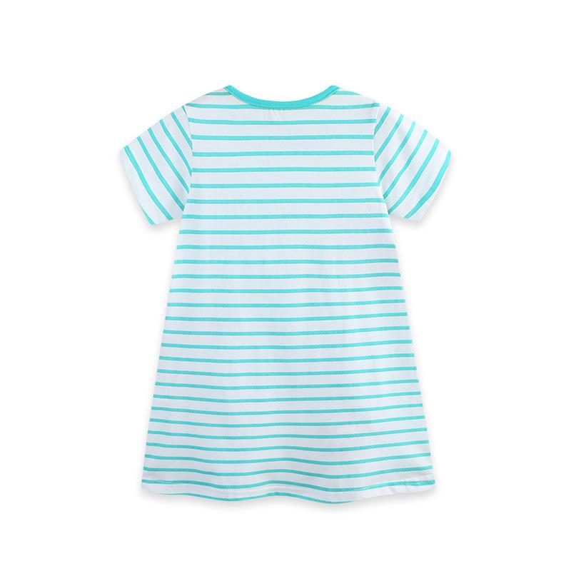 Summer New Arrivals: Girls' Striped Princess Dress with Animal Embroidery, Short-Sleeved Children's Dress