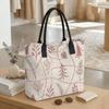  Boho Pink Leaf Print Tote Bag Casual Large Capacity Canvas Shoulder Bag for Daily Use