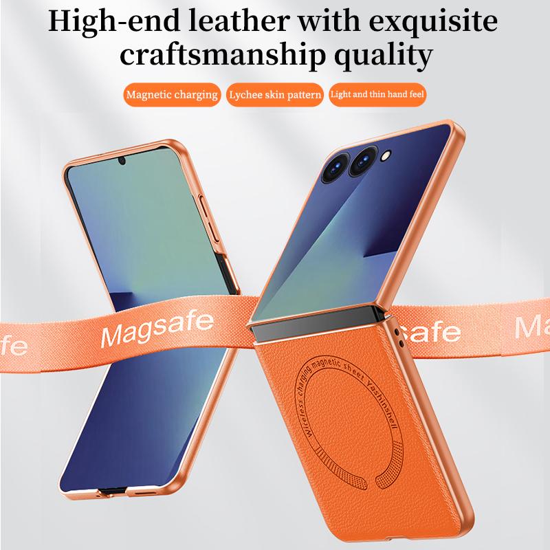 Для Magsafe Магнитный кожаный чехол для телефона для Samsung Galaxy Z Flip 7 6 5 4 ZFlip 7FE 5G Беспроводная зарядка Защитная задняя крышка