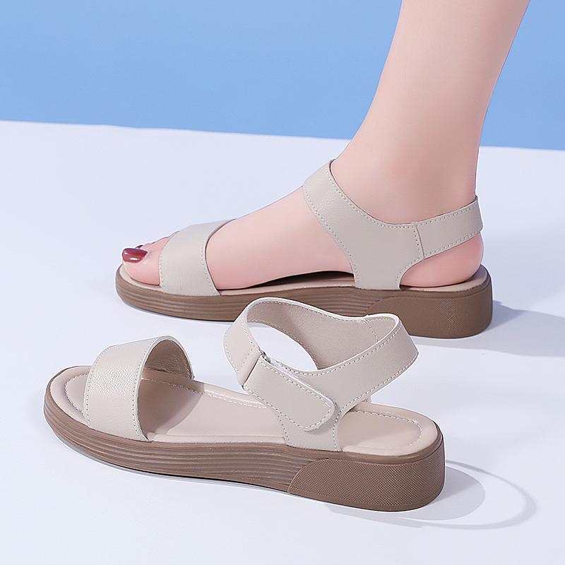 Women's Sandals Summer Beach Shoes Lazy Flat Shoes Girl Open Toe Casual Soft Walking Beige Sandals
