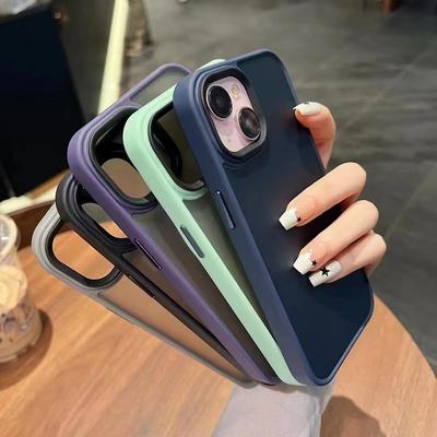 Матовый чехол для телефона iPhone 15 с эффектом кожи 1413MAX Полупрозрачный Защита от отпечатков пальцев 12PRO Золотой щит Акриловый защитный чехол
