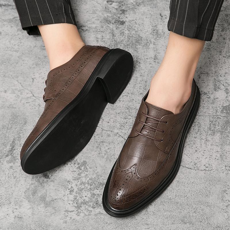 Модные корейские повседневные удобные кожаные туфли на шнуровке, классические черные мужские туфли с острым носком, деловые кожаные туфли