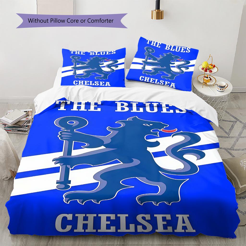 Chelsea FC football RugPattern Bedding Quilt Set Quilt Cover Pillowcase Home Decoration Birthday Gift (1 * duvet cover + 2 * pillowcase, without core)