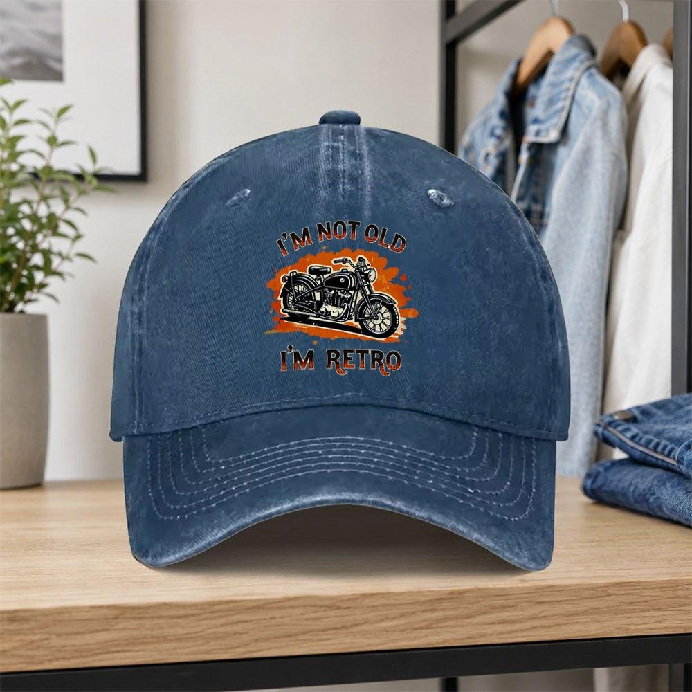 Retro Biker Print Washed Baseball Cap Unisex Adjustable Dad Hat for Outdoor Daily Wear Parties Vacations Valentines Gift