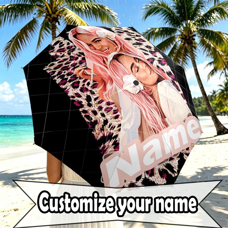 Custom Name Personalized Karol G Print Umbrella, Auto Open Close, 8‑Rib Sturdy Frame, Commute Camping Hiking Use, Birthday Gift