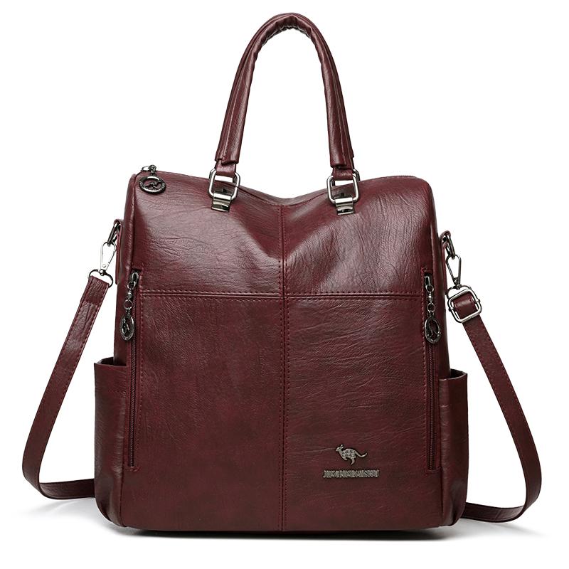 Многофункциональный рюкзак Женская сумка PU Сумка через плечо Однотонная сумка