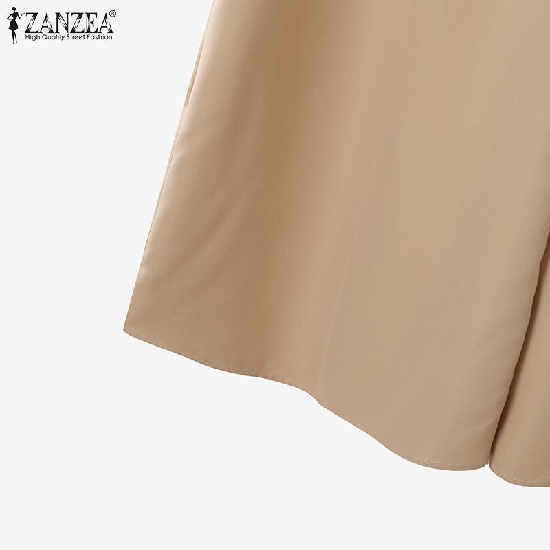 ZANZEA Женские кроп-топы с длинным рукавом и брюки с широкими штанинами, повседневный костюм-двойка