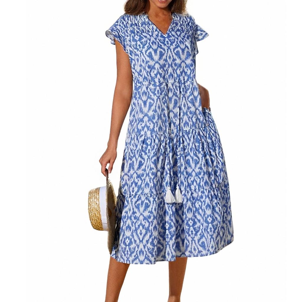 Женское платье с короткими рукавами и бахромой в стиле бохо для отдыха на пляже