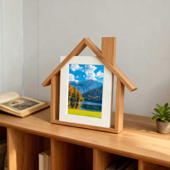 Деревянная фоторамка в форме домика, ручной работы, настольная фоторамка-домик для мамы, бабушки, детей, семьи, свадебный подарок