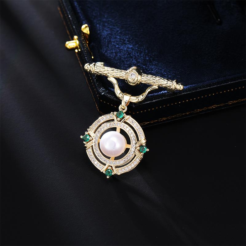 New micro-inlaid zircon geometric niche Libra pendant brooch temperament elegant freshwater pearl suit coat accessories