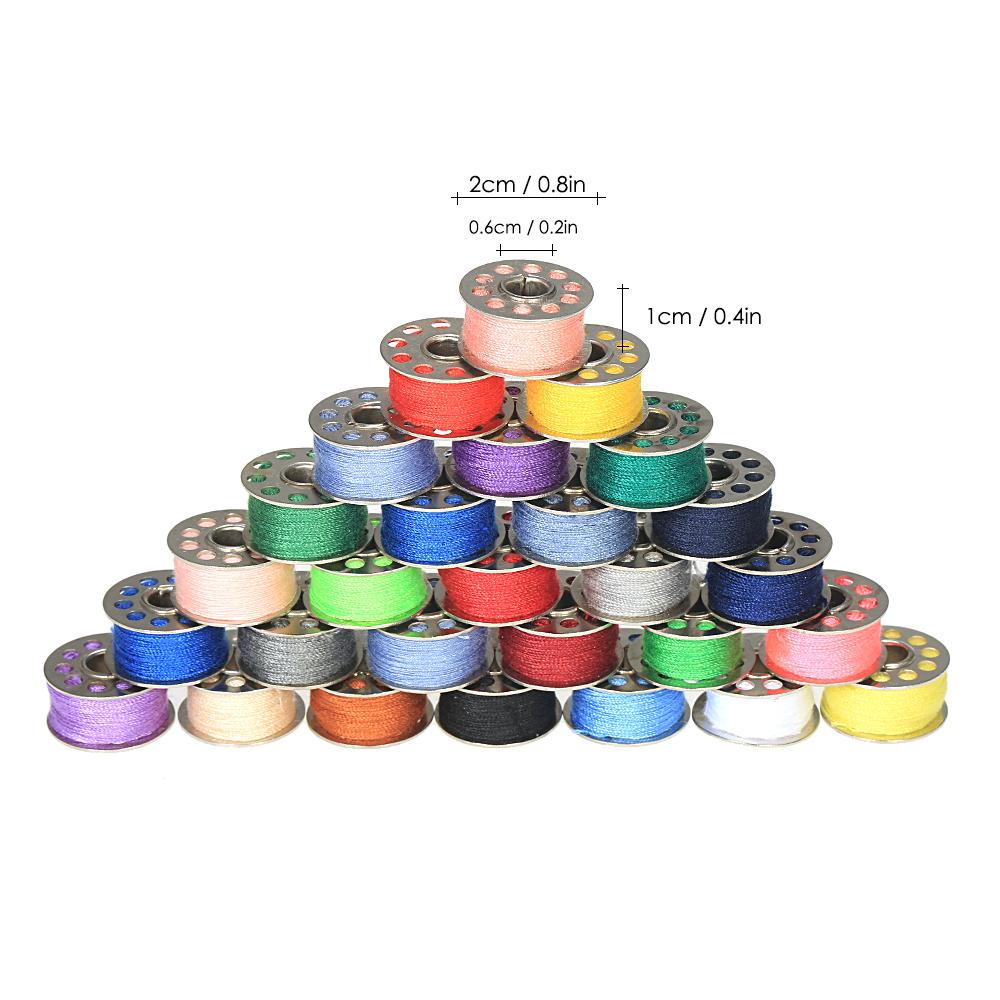 60pcs/set Mixed Colors Sewing Thread Set Metal Bobbins + Thread Spools for Brother Janome Kenmore Singer Household Electric Sewing Machines