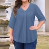 Women's Fashion Large Size Solid Color V-Neck Three-quarter Sleeve Top
