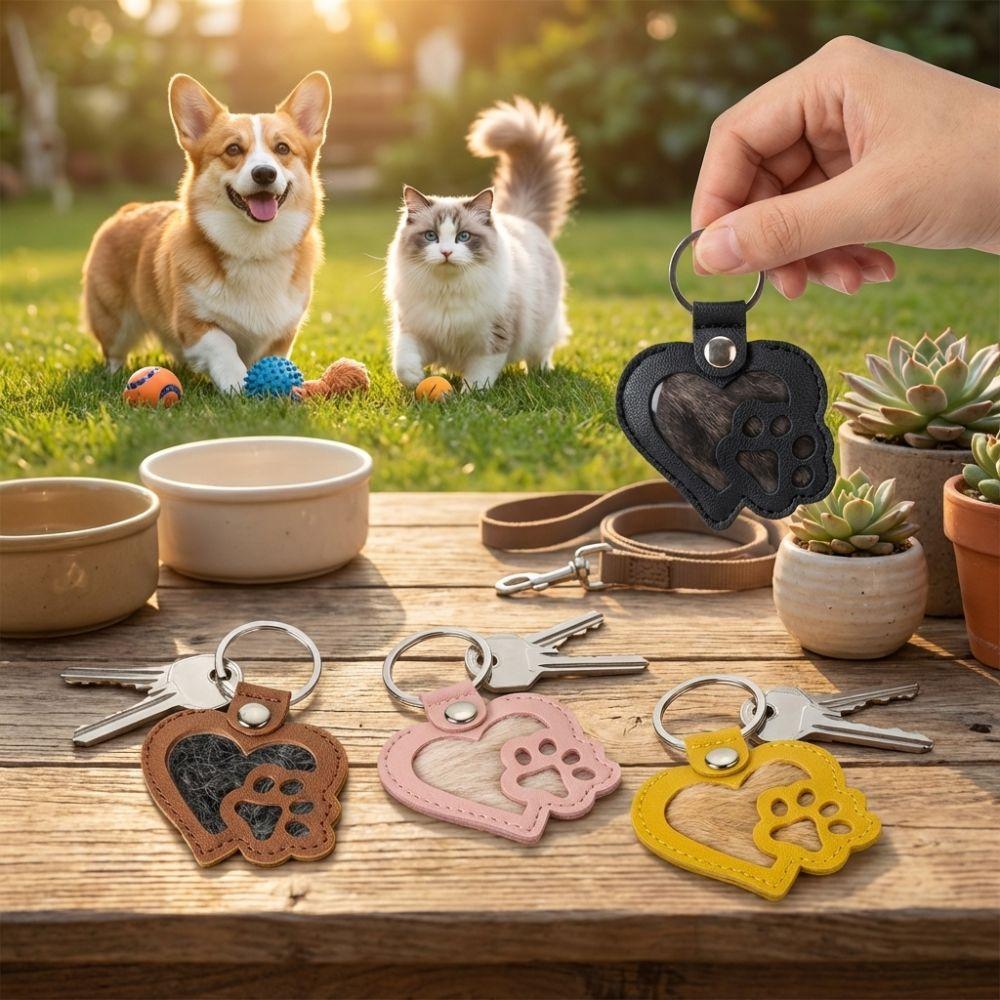 PU Leather Pet Hair Key Chain Portable Memorial Key Chain Pet Hair Storage Bag Pet Loss Memorial