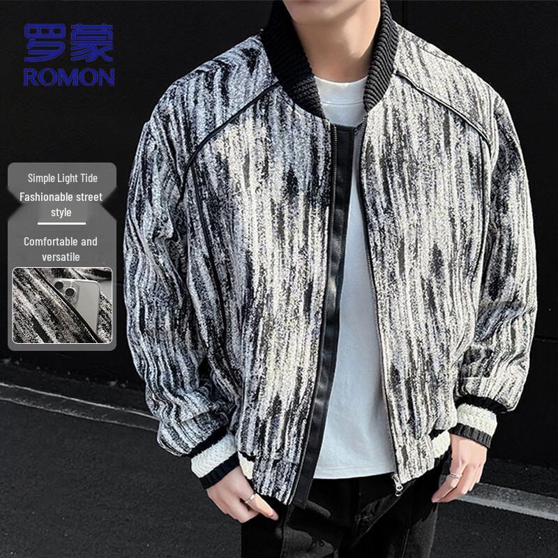 ROMON Men's Loose Fit Baseball Collar Work Jacket