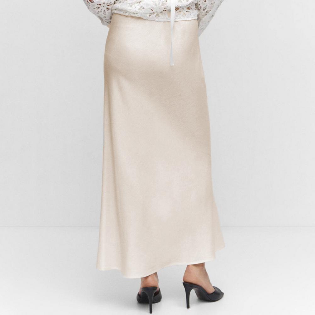 Summer Fall Women's Drawstring Hip Sheath Dress Elegant Silk Satin High Waist Floor-length Skirt Elastic Ankle Length Line A