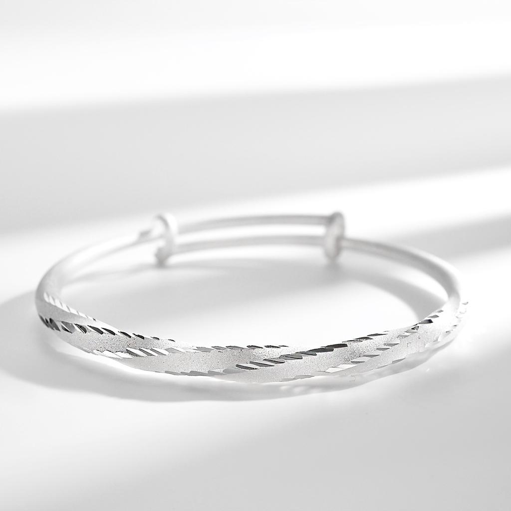 Love Interweaving Silver Bracelet, Female White Copper Plated Silver Bracelet, Square Twisted Push-pull Silver Bracelet, Birthday Gift