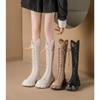 Women Summer Knee-high Mesh High Boots Female Breathable Platform Mesh Lace-up Knight Boots Thick Heel Hollow Long Knight
