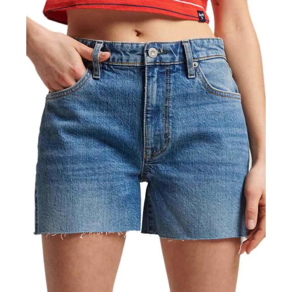 Superdry Vintage Mid Rise Cut Off Shorts Blue vintage fulton