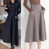 Women Fall Winter Skirt Knitted Elastic High Waist Thick Soft Warm Stretchy Solid Color Loose Big Swing A-line Pocket Mid-calf Length Lady Commuting