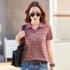Women's Striped Printed Lapel T-shirt Ordinary Fit Casual Short-sleeved Pullover