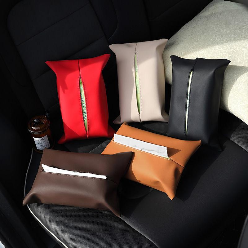 PU Leather Car Tissue Box Cover Sun Visor Seat Back Hanging Type Car Tissue Box Armrest Towel Tissue Storage