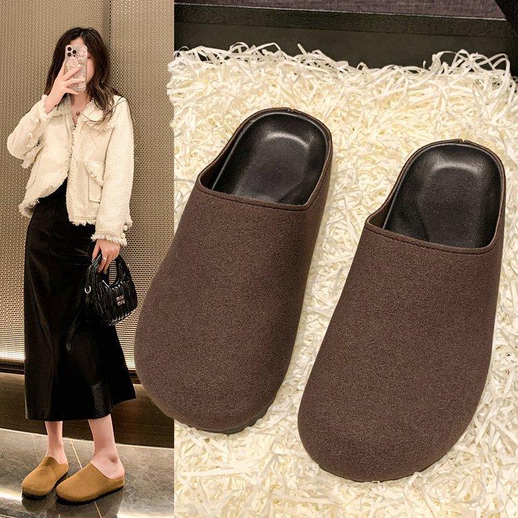 2024 новые ретро уродливые милые ленивые тапочки Boken с сумкой на голове, женские повседневные тапочки с плоским дном и круглой подошвой на толстой подошве