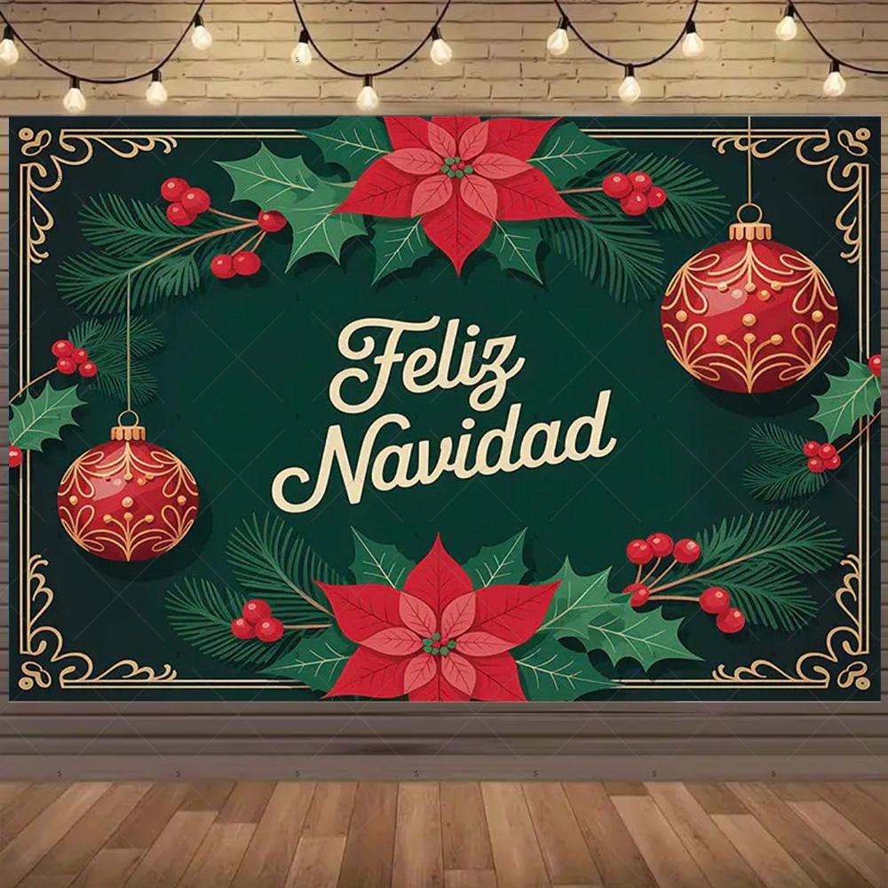 Winter Christmas Background Banner Spanish Christmas Party Decoration Xmas Tree Santa Claus Backdrop Supplies Photography Props