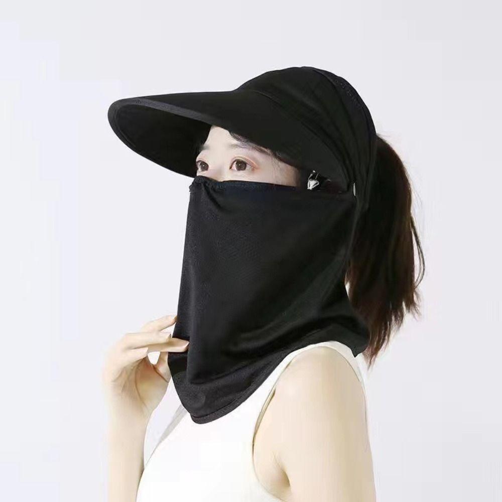 Face Protection Women Sun Hat Wide Brim Face Cover Hat Portable Empty Top Hat Summer