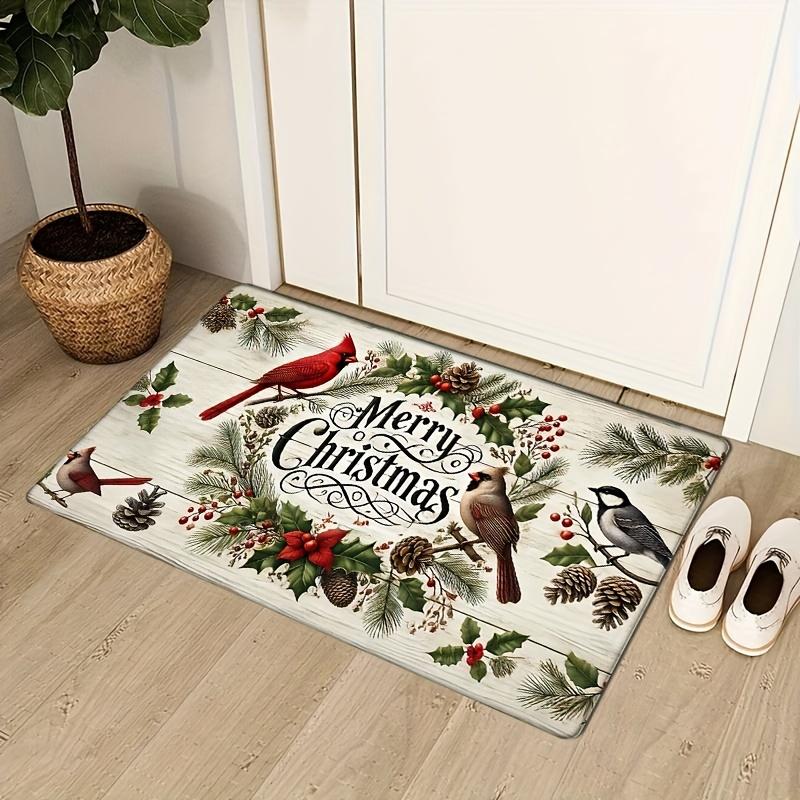 1pc of Flannel Christmas Red Ear Thrush Non-Slip Mat, Washable Home Floor Mat, Merry Christmas! Thick 0.47 inch Sponge Suitable for Bedroom, Corridor,